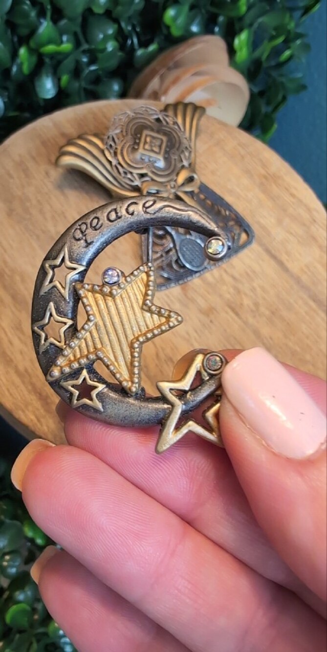 DD Moon & Star and Filigree Brooch Set - Picture 1 of 11
